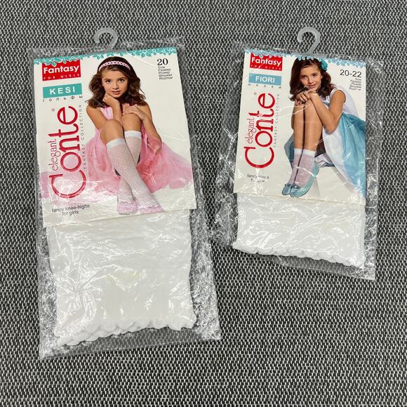 CONTE Other - CONTE Kesi & Fiori Solid White Fancy Dress Socks With Design Girls 6-7Y/O 2 Pair
